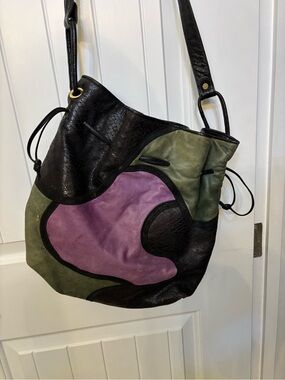 Vtg Sharif soft supple leather crossbody hobo bag Abstract print Gorgeous!